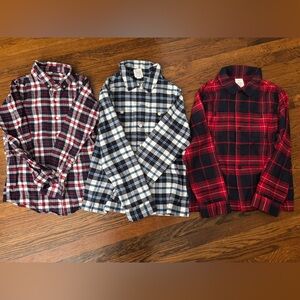 3 pairs of Lands End Plaid Flannel Shirts Long Sleeve Button Up 10-12 yrs